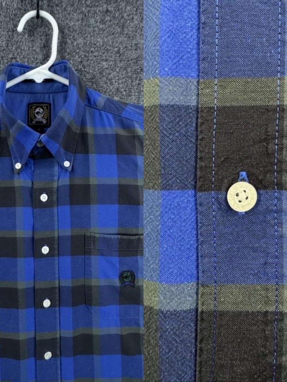Cinch Mens Blue Green All Cotton Medium Plaid Button-Down Logo Rodeo Pocket